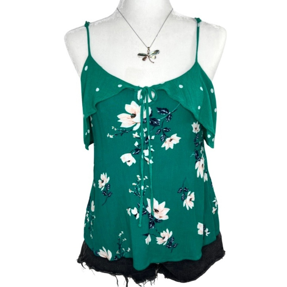 Pink Republic Tank Top, Floral, Polka Dot, Green, Medium M